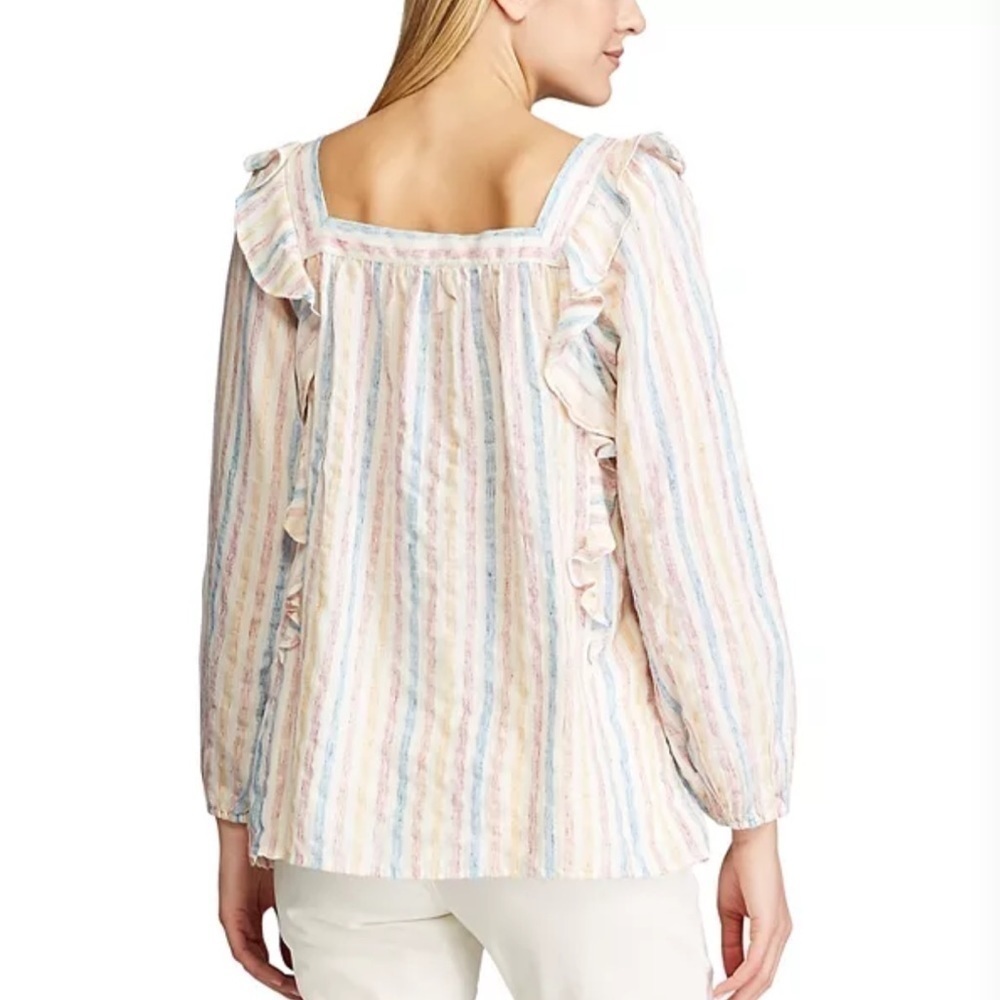 CHAPS STRIPED RUFFLES BLOUSE - Picture 8 of 9